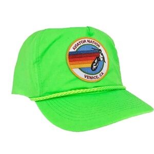 Aviator Nation Bright Green Nylon Trucker with Venice CA Patch